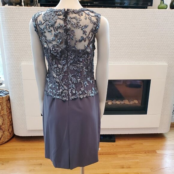NWT 2 Pc Tahari Sequin Bodice Cocktail Dress +Cape Size 6 Pewter Gray Evening - Picture 4 of 7